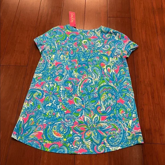 Lilly Pulitzer Etta V-Neck Seabreeze Blue Hey Gull Friend - Picture 2 of 5